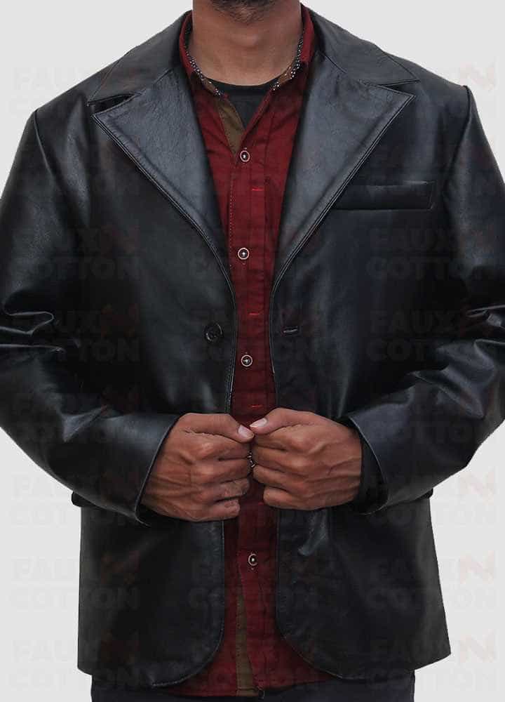 Men's Two Button Black sheepskin Blazer Jacket